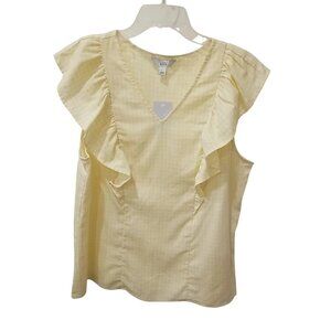 Croft & Barrow Yellow Gingham Linen Blend Ruffle Sleeve V-Neck Blouse XXL NEW